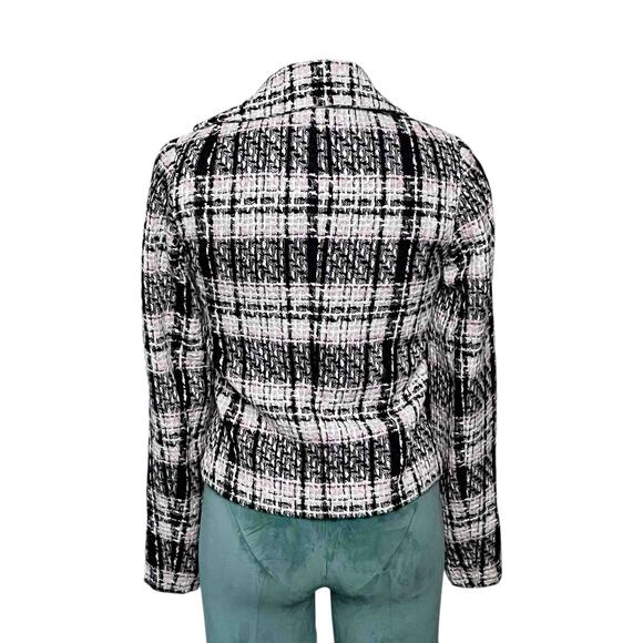 Wet Seal Tweed Plaid Blazer Jacket Women’s Sz M Black White Acrylic Long Sleeve - Picture 2 of 8